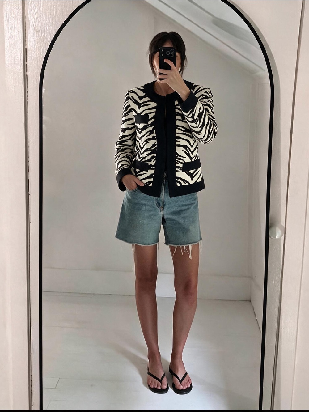 Moschino Cheap and Chic Zebra Print Cropped Blazer Jacket Black White